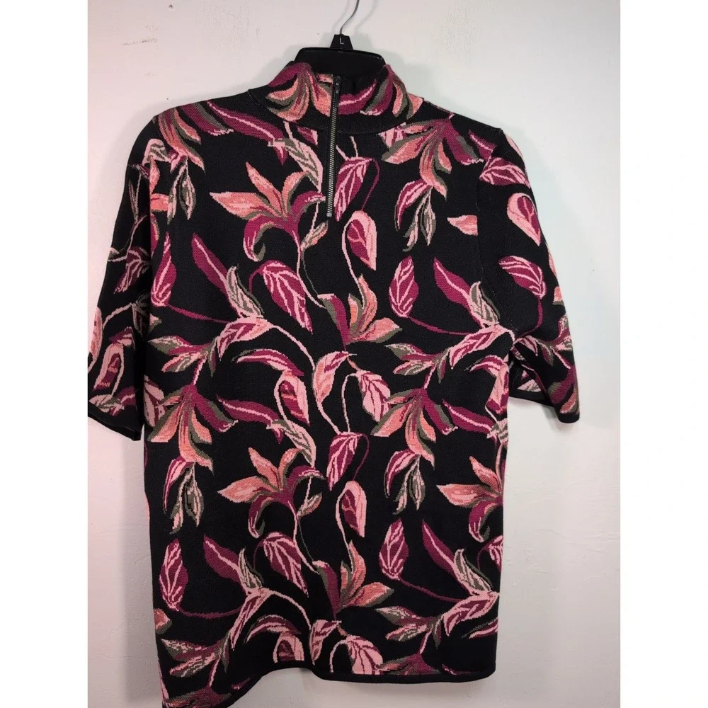 Chico's Sweater Womens Size 2 Black Floral  New